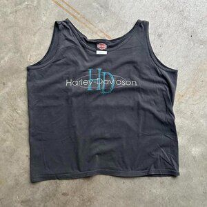 Vintage 1996 Asheville N.C Black & Teal Harley Davidson Tank Top Adult XL